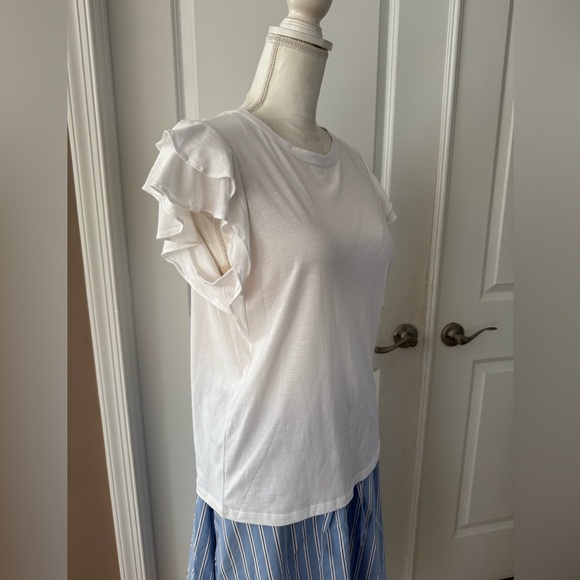 Elie Tahari Pima Cotton/Modal White Ruffle Sleeve Tee. Size L. MSRP $125 - Picture 4 of 12
